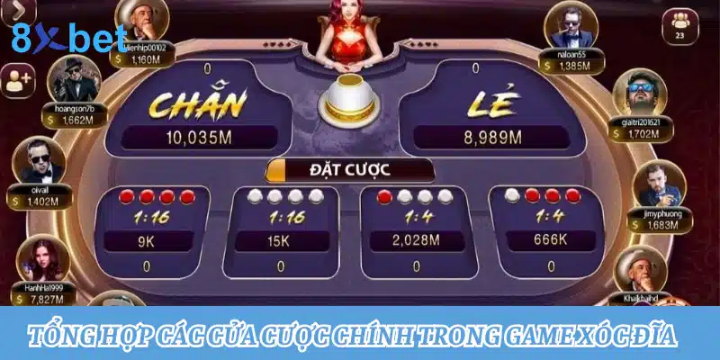 Tìm hiểu luật chơi xóc đĩa hái ra tiền tại cổng game 8xbet 3 Tổng hợp các cửa cược chính trong game Xóc đĩa
